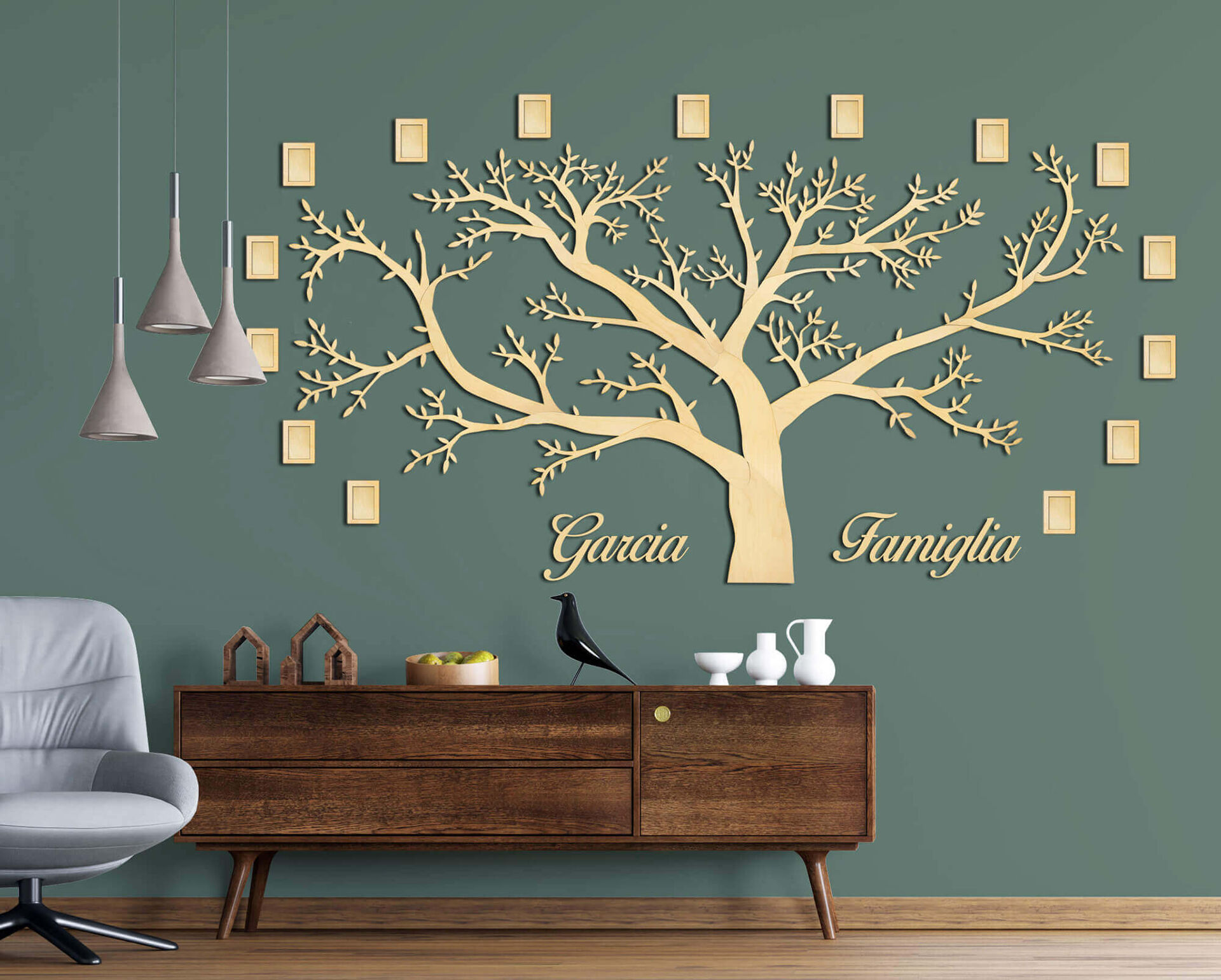 Wooden Family Tree with 15 Picture Frames